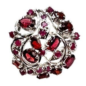 Garnet & Ruby Gemstone Sterling Silver Ring Sized 6.5